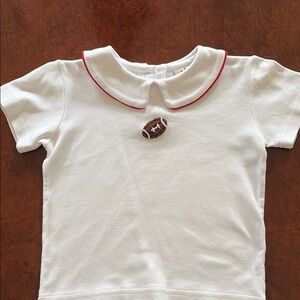 White Luigi Kids Peter Pan Collar Shirt with Football Embroidery. Size 2T